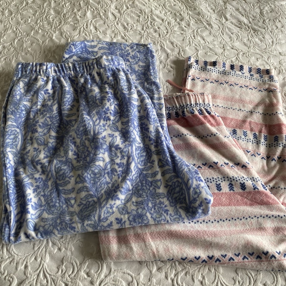 Croft & Barrow Pajama Pants Women 4X Blue Pink lot 2 Floral Fair Isle Excellent - Picture 2 of 10